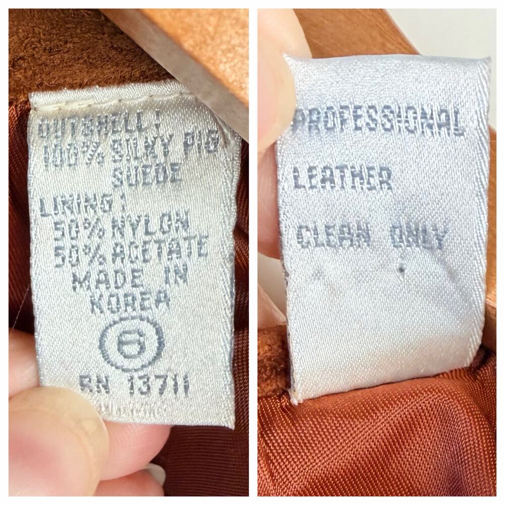 Lord & Taylor Petites Womens Brown Silky Pig Suede Blazer Jacket Lined Size 6 - Picture 11 of 11